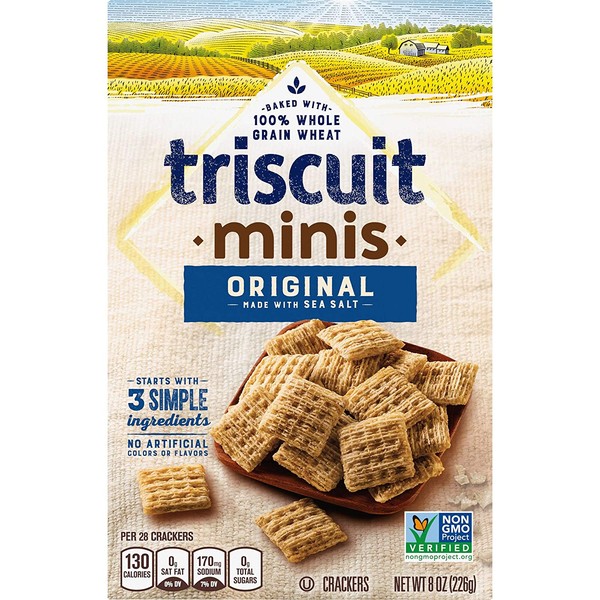 Triscuit Mini Original Crackers, Non-GMO, 8 Ounce, Pack of 6