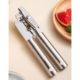 Simple Steel Can Opener - Sturdy Metal Manual Lid Opener, Long-lasting, Durable, Turn Knob, Tough Sharp Tin Puncture Teeth Rollers, Ergonomic Grip Handles, Rustproof, Bottles, Jars, Kitchen Mate, Tool