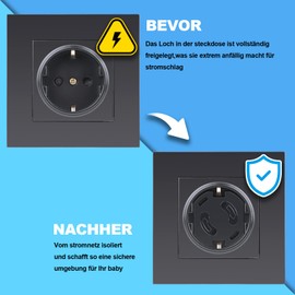 REDTRON Socket Fuse with Twist Mechanism, Pack of 20 Sockets, Child Safety Sockets, Socket Fuses for Babies and Children, Socket Protection, Black