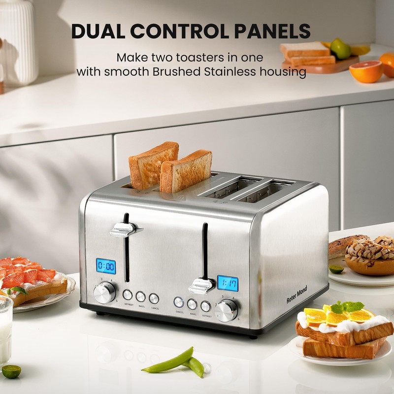 Roter Mond Countdown Stainless Steel 4 Slice Toaster with Bagel,