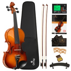 Cecilio 4/4 Violin Set Full Size Fiddle Solidwood Ebony Fitted LEFT-HANDED Violin with D'Addario Prelude Strings | Complete Set with Hard Case, Bows, Tuner, Rosin & Shoulder Rest