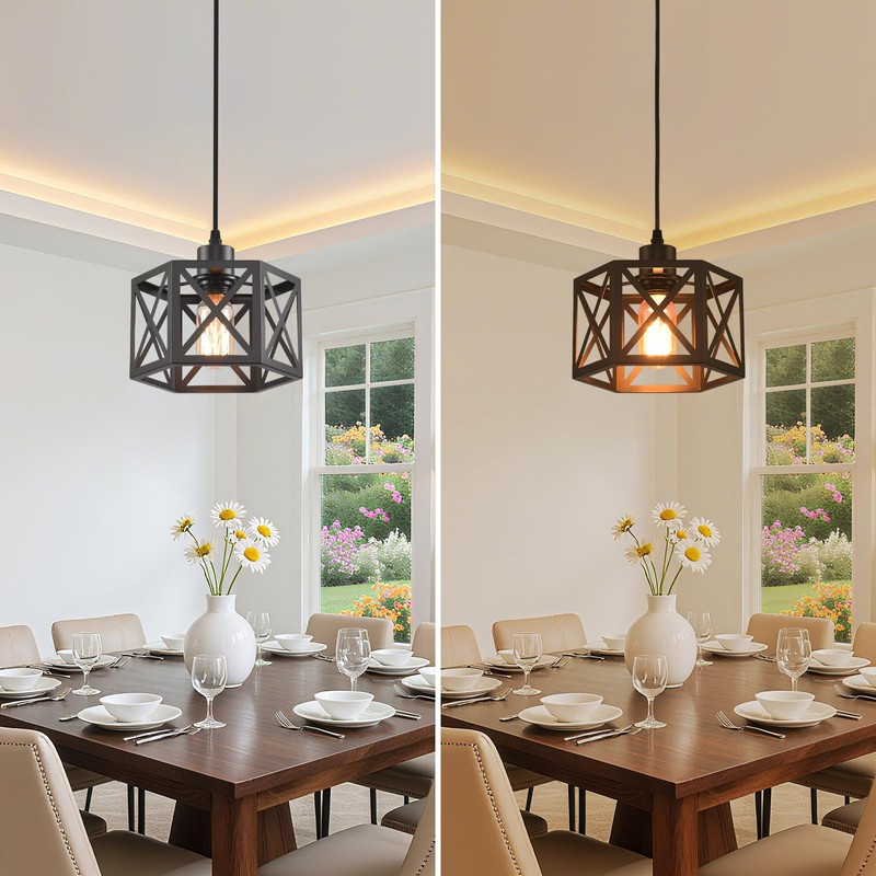 CAFULAM Farmhouse Pendant Light Fixture, Black Pendant Lights for Kitchen