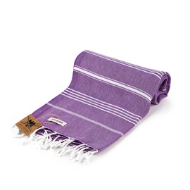 MSI-HOME 100% Organic Turkish Cotton Beach and Bath Towel, Peshtemal Towel Blanket, Quick Dry Sand Free, Oversized Light Compact, Diamond Weave, Prewashed, 71 x 39 Inches (Purple)