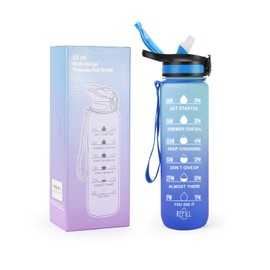 CHEERSONIC Motivational Water Bottle With Straw And Time Makings, 32oz Sports Water Bottle with Carrying Strap BPA & Toxic Free Leakproof Bottle, 1L Water Bottle for Fitness, Gym and Outdoors