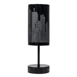 MiniSun Modern Gloss Black Touch Table Lamp with New York Skyline Shade