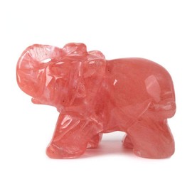 Angelstones Carved Smelted Cherry Quartz Elephant Healing Crystal Guardian Statue Figurine Crafts 2 inch