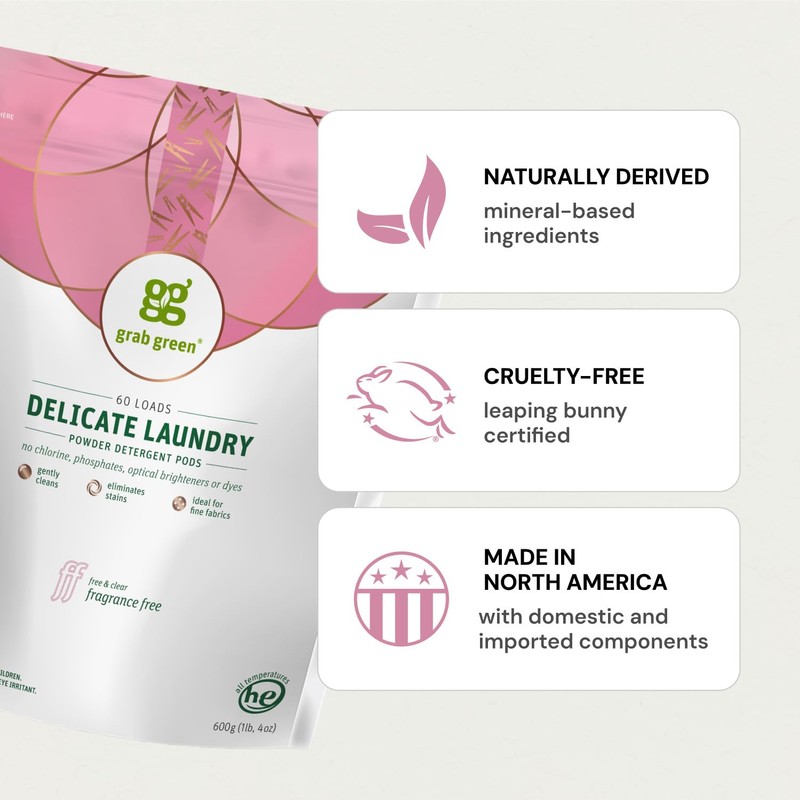 Grab Green Delicate Laundry Detergent Pods, 24 Count, Fragrance Free,