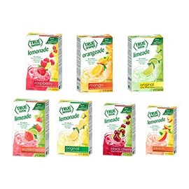True Lime 7 flavor variety Pack: WATERMELON AQUA FRESCA, LIMEADE, Original Lemonade, Peach, Black Cherry, Raspberry & Mango Orange. True Citrus Assorted Beverage Pack: (7 boxes), Red