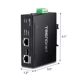 TRENDnet Hardened Industrial 60W Gigabit PoE+ Injector, DIN-Rail Mount, IP30 Rated Housing, Includes DIN-rail & Wall Mounts, TI-IG60,Black