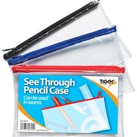 Helix clear pencil case PVC plastic 200x125mm black/blue/pink x 1 single
