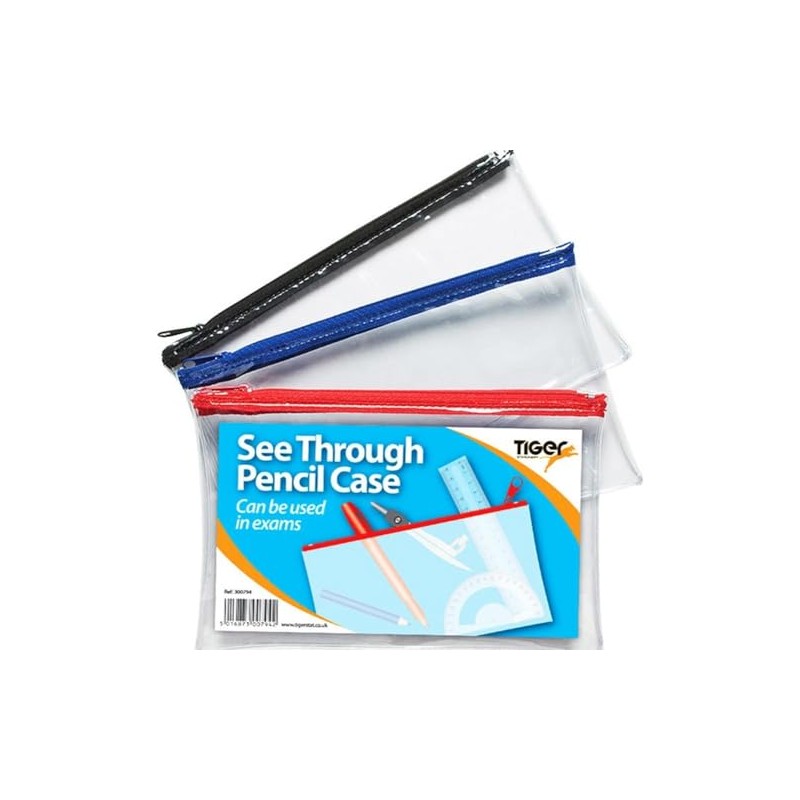 Helix clear pencil case PVC plastic 200x125mm black/blue/pink x 1