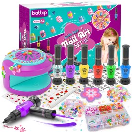 BATTOP Kids Nail Art Kit for Girls Ages 7-12 with Nail Dryer & 2 in 1 Water Based Nail Polish Pen & 3D Decoration & Sticker and Nail Flier - Idea Birthday Gifts for Girls 7 8 9 10 11 12
