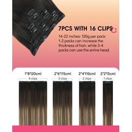Youngsmile Clip in Hair Extensions Real Remy Human Hair 20inch 120g 7Pcs #1B/4/27 Black Ombre Dark Brown with Caramel Brown Remy Hair Extensions Clip in Add Hair Volume(#1B/4/27-20inch)