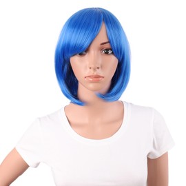 MapofBeauty 12 Inch/30 cm Short Bob Straight Side Bangs Synthetic Fiber Heat Resistant Hair Party Cosplay Wig (Bright Blue)