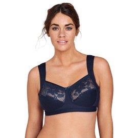 Miss Mary of Sweden Lovely Lace Support Non-Wired Comfort Cotton Bra Dark Blue 44E