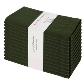 PurpleEssences Set of 12 Hemstitch Cloth Dinner Napkins 100% Cotton - Soft Durable Washable - Ideal for Wedding Spring Summer Easter - Perfect Everyday Use Table Linen 18x18 - Olive Green