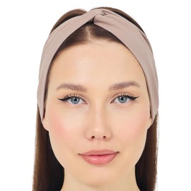Women's Stretchy Twist Headbands, Solid Color, Non-Slip for Yoga, Workout, Running (Dark Beige, 1 Size)