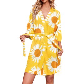 Ekouaer Robes for Women Waffle Knit Bathrobe Soft Lightweight Knee Length Loungewear