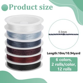 PH PandaHall 120m Beading String 6 Colors 0.3mm Braided Beading Thread Chinese Knotting Cord Bracelet Jewelry String Thread for Kumihimo Friendship Bracelet Sewing Lanyards Beading