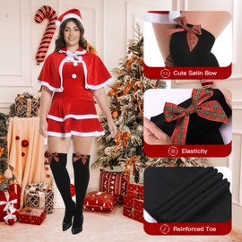 Yilanmy Overknees Stockings with Bow Women's Large Sizes 2 Pairs Christmas Knee Socks Women's Carnival Costume Accessory Christmas Socks, black