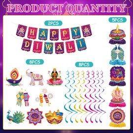 Diwali Decorations for Home Include Happy Diwali Banners Hanging Swirls Honeycomb Centerpieces Indian Deepavali Festival Theme Party Supplies