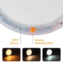camperxlite 3CCT LED Ceiling Light DC12V Campervan-2700K/4000K/6000K-860LM, Dia 7.09″ Round Caravan Roof Light with CCT Switch & ON/Off Dimmer Switch, Aluminum Ultra Thin Dimmable 12V RV LED Lamp