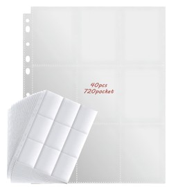40 Pack 9 Pocket Page Protector, Holds 720 Pcs Cards, Card Sleeves 11 Holes Fit 3 Ring Binder, Sheets Standard Size Clear Cards for Baseball, Game Cards, Trading Card, Photocard, Sports Card, Coupon