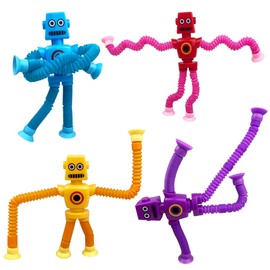 Anditoy 4 Pack Robot Suction Cup Pop Tubes Toys Sensory Toys for Kids Boys Girls Toddlers Christmas Stocking Stuffers Gifts