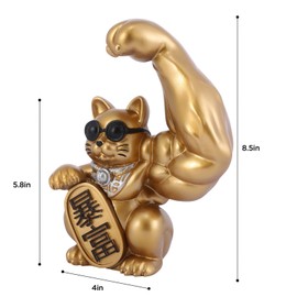 HODESunPure Muscle Arm Lucky Cat Statue Chinese Decorations Maneki Neko Fortune Cat for Store Company Opening, Office, Cash Register, Desk Decor (Gold)