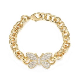18K Gold Butterfly Diamond Pattern Chain Belcher Bracelet, Adjustable 18K Real Gold Plated Uniquely Patterned Stylish Fashion Jewellery for Kids (Length: 6 to 6.5 inches, Weight: 15 grams)