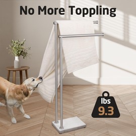 No Wobble Free Standing Towel Racks with 3X Thick Natural Marble Weighted Base, KES 2-Tier Towel Rack Stand for Bathroom Floor, Upgraded Steady Design, 18/8 Stainless Steel, Brushed Finish, BTH235A-2