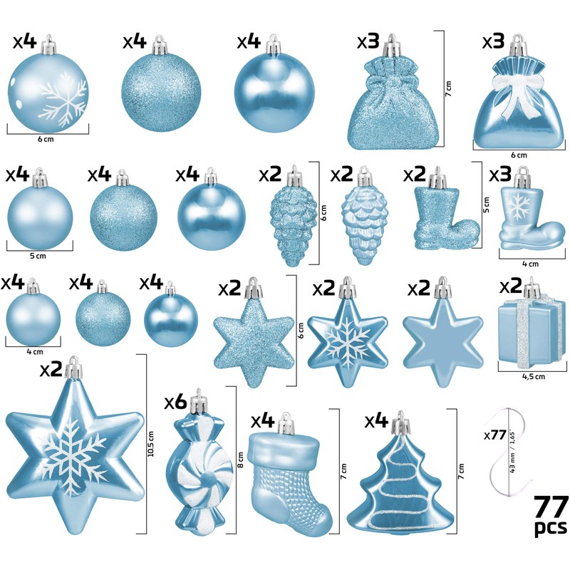 Brubaker 77-piece set Christmas tree decorations with baubles, stars, boots,