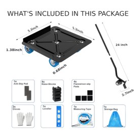 BYKLAUDIA Heavy Duty Furniture Dolly 360° Rotating 5 Wheels, Alloy Steel 3000 lbs Load Capacity Furniture Movers with Measuring Tape & Leveler
