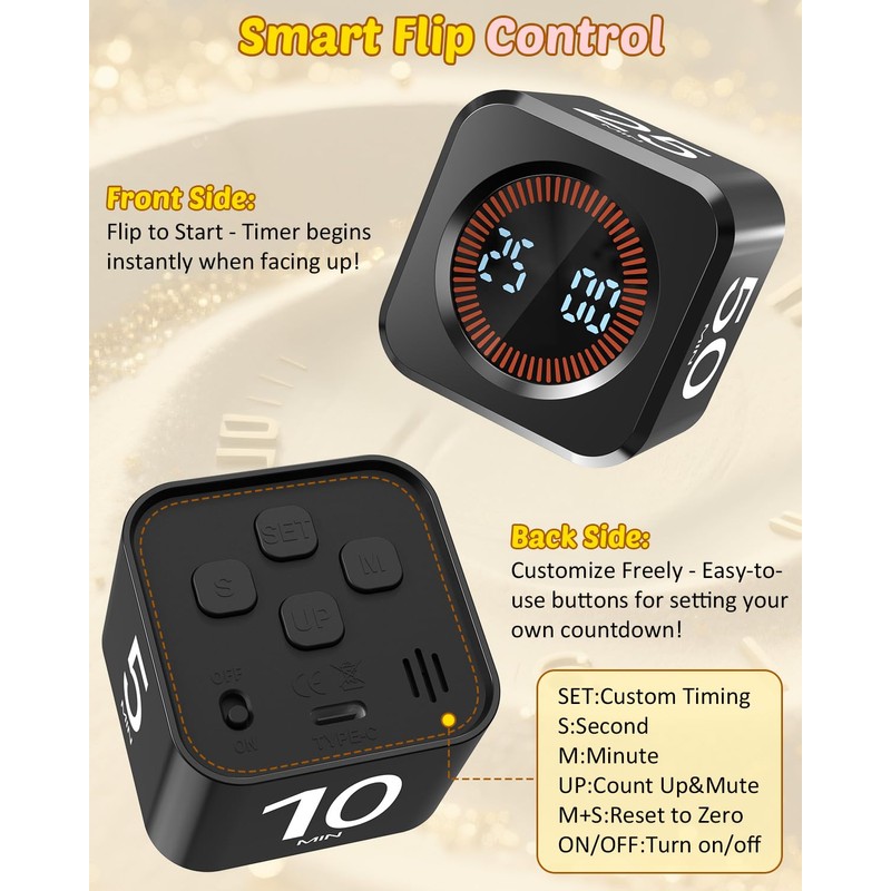 Pomodoro Timer Cube Visual Productivity Flip Timer for Kids Classroom