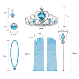 Vicloon Elsa Dress Up Accessories Set, 7 Pcs Princess Dress-up Party Accessories for Girls with Elsa Gloves, Princess Tiara, Earring, Magic Wand, Necklace(Blue)