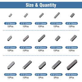Pack of 140 Parallel Drive Shaft Assortment Kit, Round Ended Spring Keys, Parallel Drive Shaft Key Assortment Kit with Storage Box, 8 mm, 10 mm, 12 mm, 16 mm, 20 mm, 25 mm, 30 mm