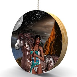 American Beauty with Horse Hardwood Oak Fan/Light Pull