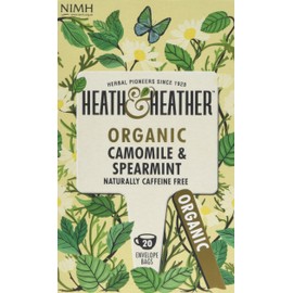 Heath & Heather Organic Camomile and Spearmint Teabags | Individually Wrapped Caffeine-Free Herbal Tea Infusions | 6 Packs of 20, Total 120 Tea Bags