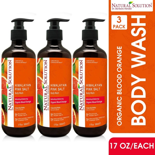 Natural Solution Body Wash, Organic Blood Orange With Himalayan Pink Salt, Refreshing & Balancing - Pack of 3
