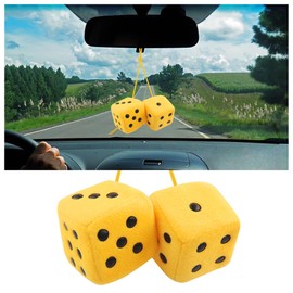 Stylish Fuzzy Dice for Car Hanging Ornament,Funny Plush Dice Rear View Mirror Accessories,Car Accessories Interior Cute Car Decor Car Mirror Hanging Accessories (Yellow)