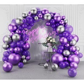 Dark Purple Balloons Arch Garland Kit-123Pcs Silver Metallic Purple Balloons for Birthday Anniversary New Years Baby Shower Graduation Engagement Wedding Retirement Party Decoration