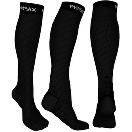 Physix Gear Compression Socks - Best Men & Womens Compression Sock for Circulation, Running, Nurses, Athletic Use Sock Compression, Blood Pressure Socks, Calcetines de , All, Black, S/M
