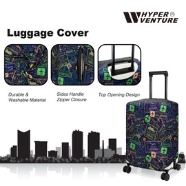 HYPER VENTURE Washable Luggage Cover - Fashion Suitcase Protector Fits 23-26 Inch Luggage (Urban Passport, M)