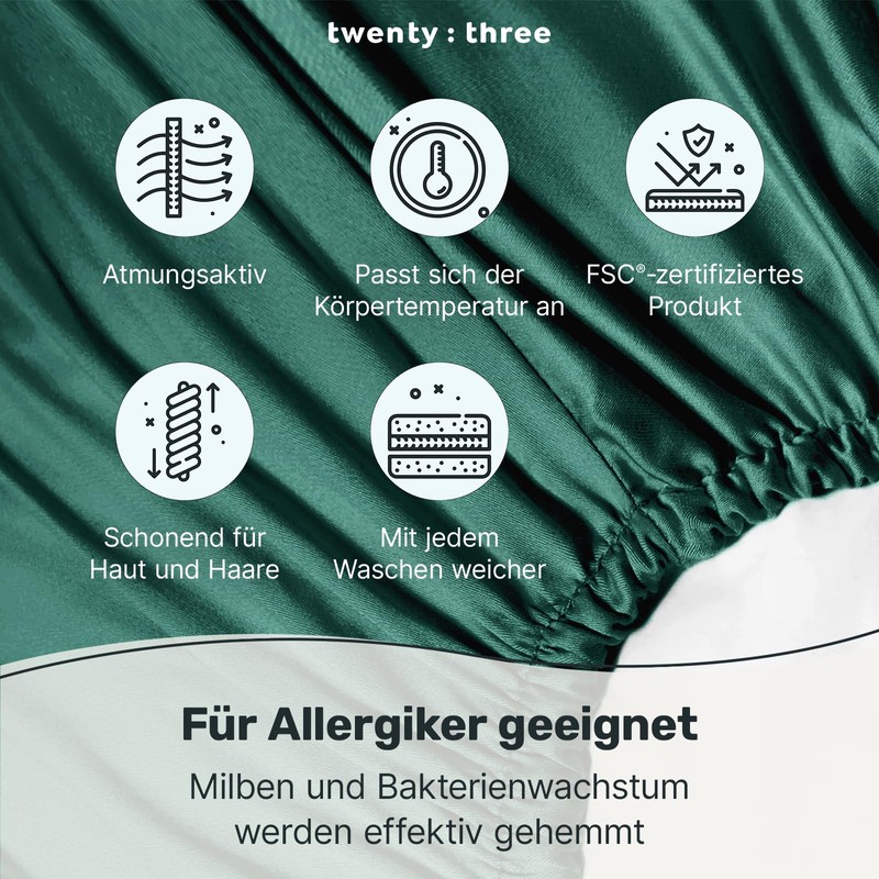 twenty:three Lyocell Fitted Sheet, 100 x 200 cm, Forest Green,