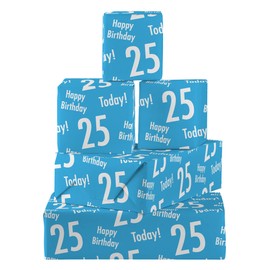 Hunts England - 5 Sheets Of 25th Birthday Blue Fun Wrapping Paper For Men - Includes 5 Gift Tags - Age 25 Male Folded Gift Wrap - Urban Colour Collection - Age Twenty Five Gift Wrap For Him