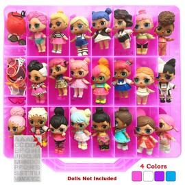 HOME4 Double Sided Storage Container - No BPA - Organizer Case - 48 Compartments - Compatible with Dolls LOL lils, Pets, Surprise Tiny Toys, Shopkins, Accessories, Beads, Crafts (Pink)