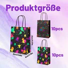 Mitgebsel Tüten, 10 Stück Leuchtende Geschenktüten Kindergeburtstag, 15×21×8 CmGeburtstagstüten Kinder，Schwarz Mit Motiv- Und Buchstabendruck, Für Neon-Themenpartys