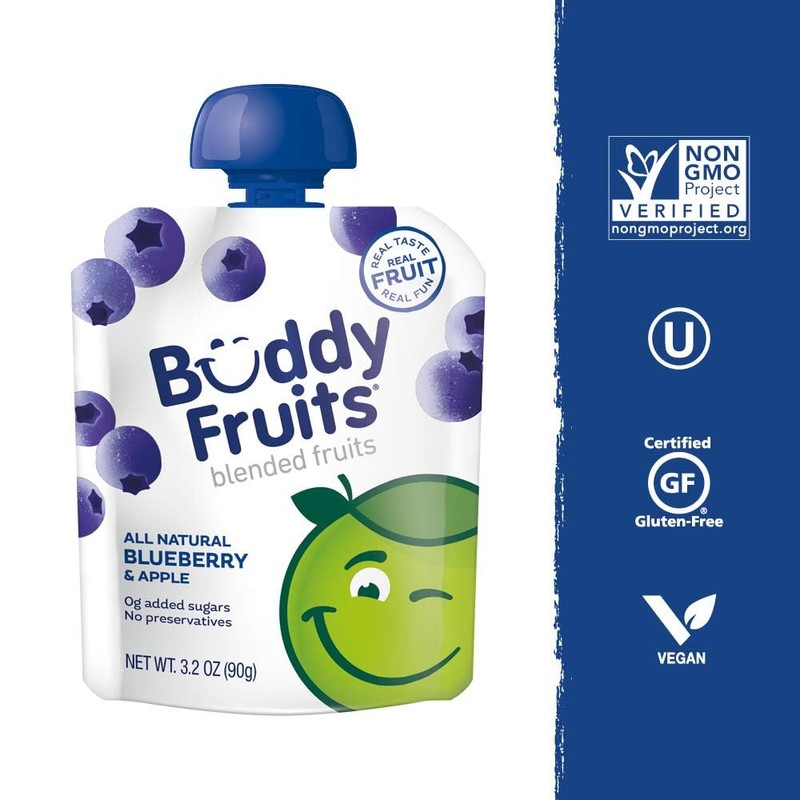 Buddy Fruits Snacks To Go Blueberry Unsweetened Applesauce 3.2oz Pouch