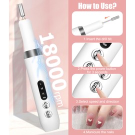 Elektrischer Nagelfräser, 3 Geschwindigkeiten Enstellbar, Kabellose Fräser Nägel, Tragbares Maniküre Set Elektrisch, 18000 U/min Schleifmaschine für Maniküre-Salon Foot Glow, Nail Drill Hausgebrauch