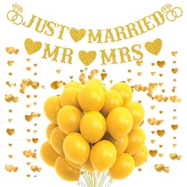 1Pcs Golden Wedding Banner, 20Pcs Balloons, Glitter Wedding Decorations, Heart Hanging Decorations, Outdoor Wedding Decorations, Bridal Shower Decorations, Wedding Party Supplies